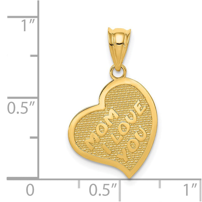 Million Charms 14K Yellow Gold Themed Polished Mom I Love You/Relgious Cross Reversible Heart Pendant