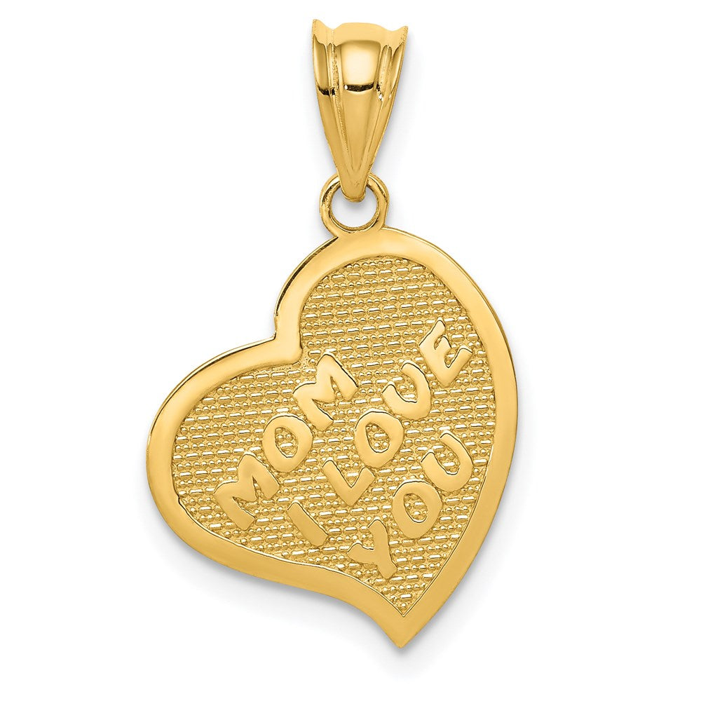 Million Charms 14K Yellow Gold Themed Polished Mom I Love You/Relgious Cross Reversible Heart Pendant