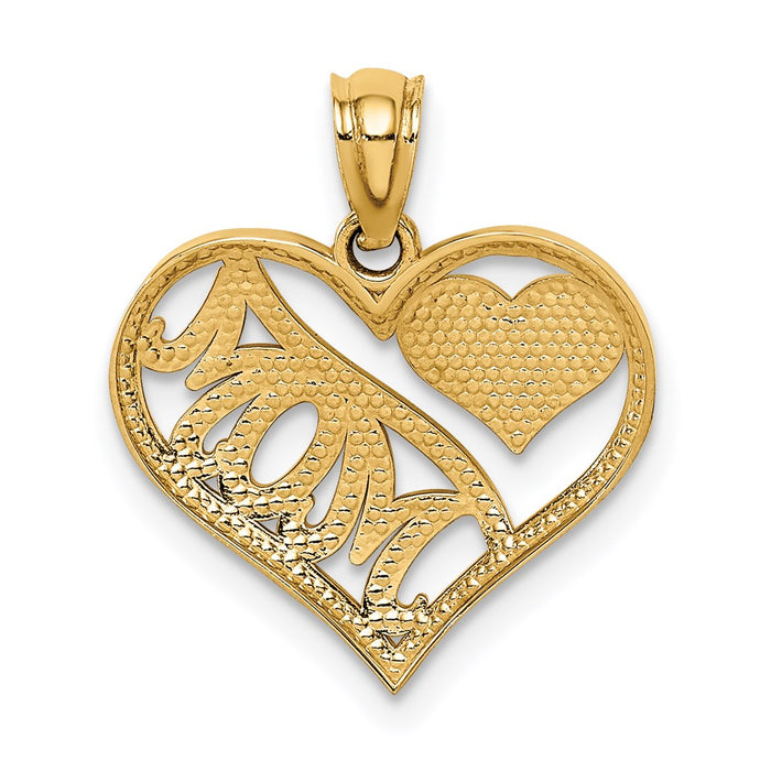 Million Charms 14K Yellow Gold Themed Polished Mom & Heart In Heart Pendant