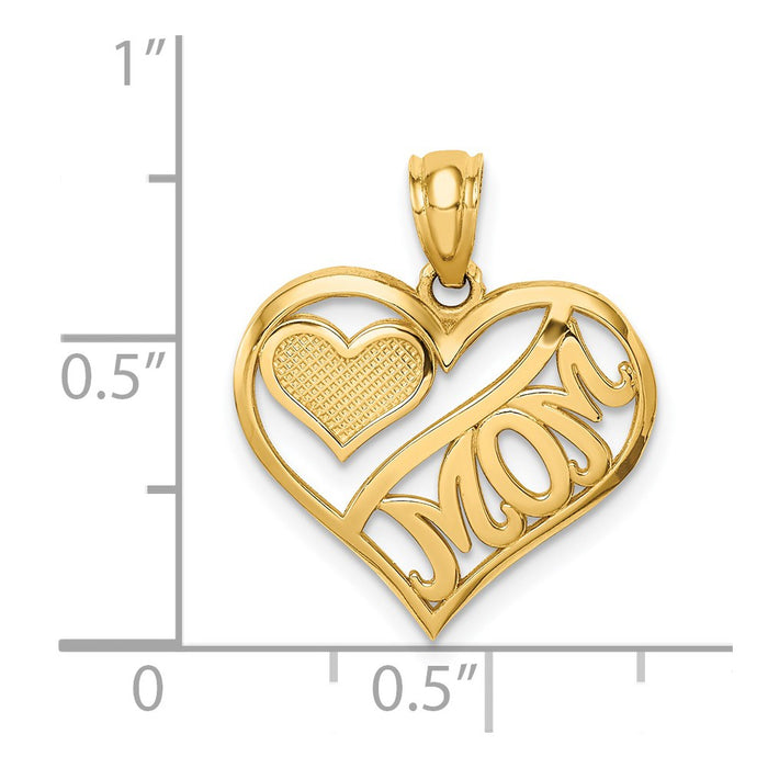 Million Charms 14K Yellow Gold Themed Polished Mom & Heart In Heart Pendant