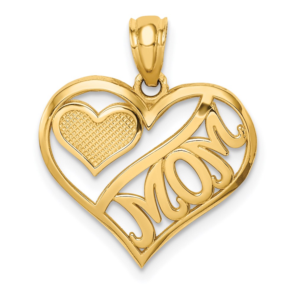 Million Charms 14K Yellow Gold Themed Polished Mom & Heart In Heart Pendant