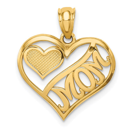 Million Charms 14K Yellow Gold Themed Polished Mom & Heart In Heart Pendant