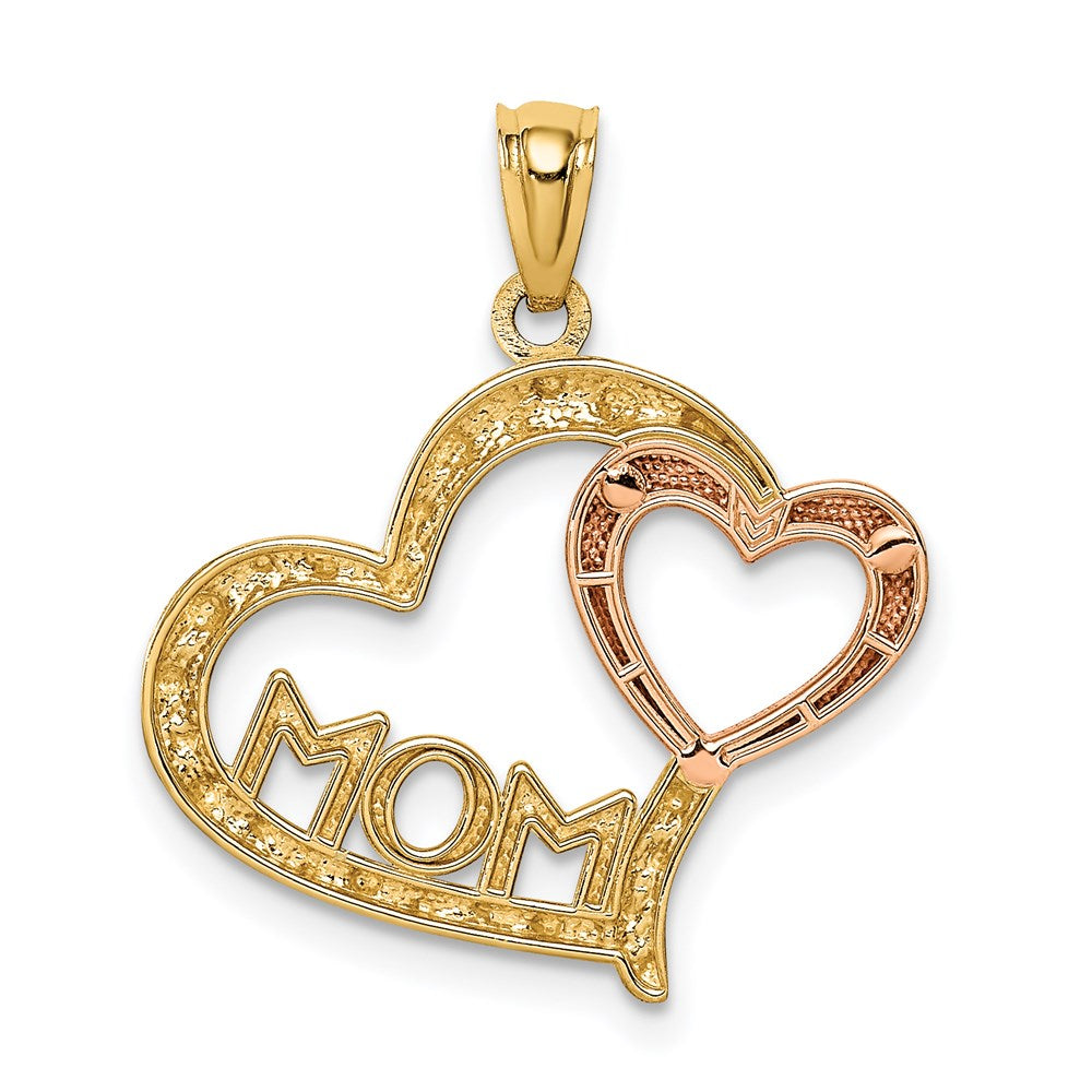 Million Charms 14K Yellow & Rose With Rhodium-plated Dc Mom In Heart With Heart Pendant