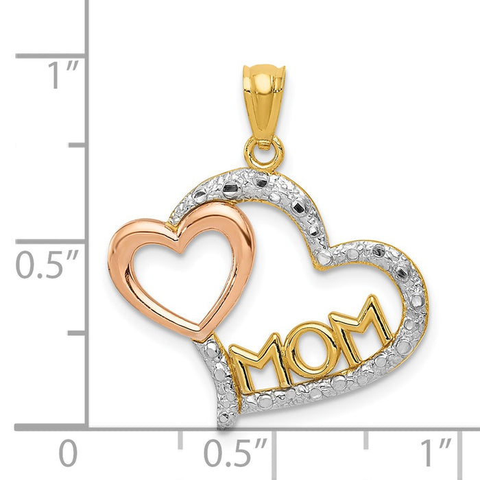Million Charms 14K Yellow & Rose With Rhodium-plated Dc Mom In Heart With Heart Pendant