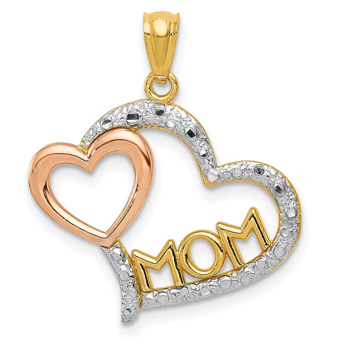 Million Charms 14K Yellow & Rose With Rhodium-plated Dc Mom In Heart With Heart Pendant