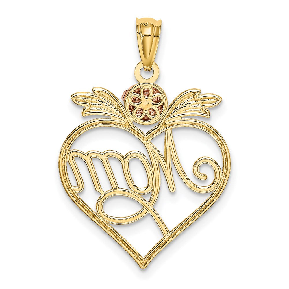 Million Charms 14K Yellow & Rose With Rhodium-plated Mom In Heart With Rose Pendant