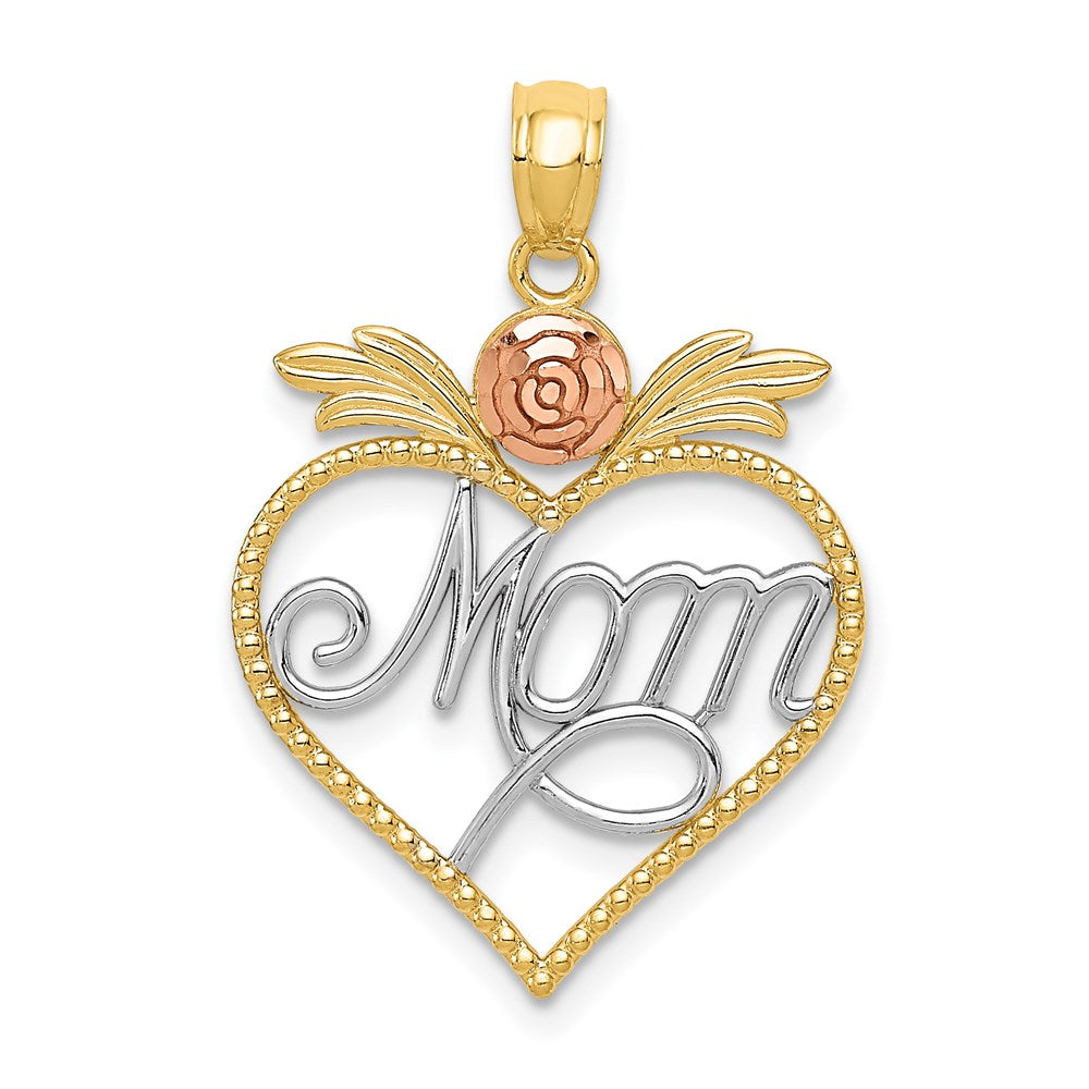 Million Charms 14K Yellow & Rose With Rhodium-plated Mom In Heart With Rose Pendant