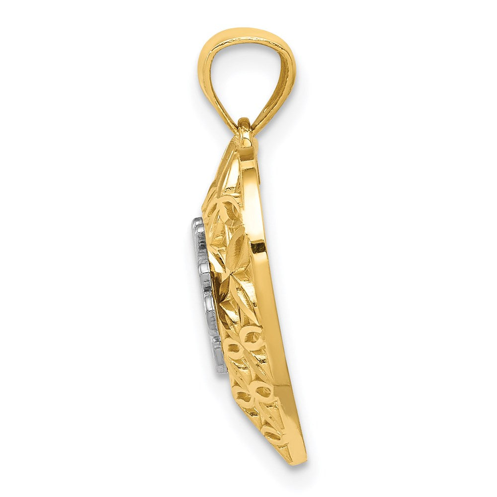 Million Charms 14K Yellow Gold Themed With Rhodium-plated Diamond-Cut Mom In Heart Charm