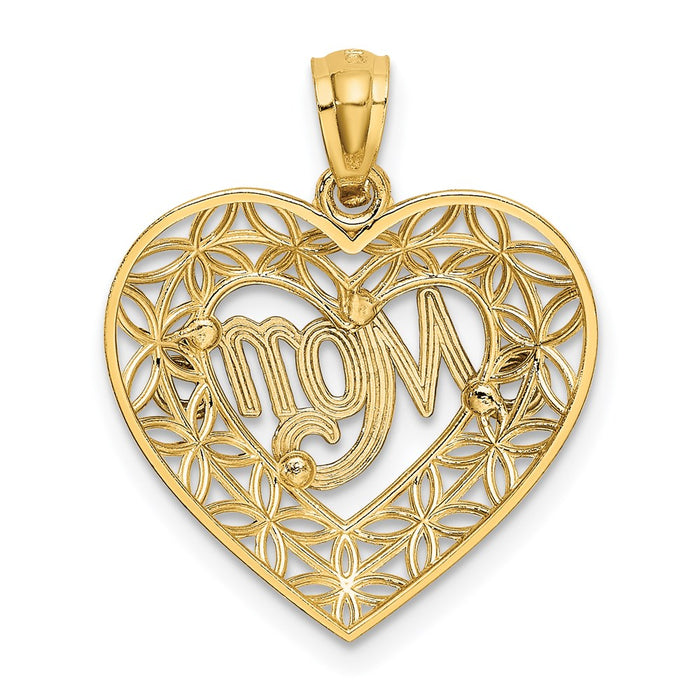 Million Charms 14K Yellow Gold Themed With Rhodium-plated Diamond-Cut Mom In Heart Charm
