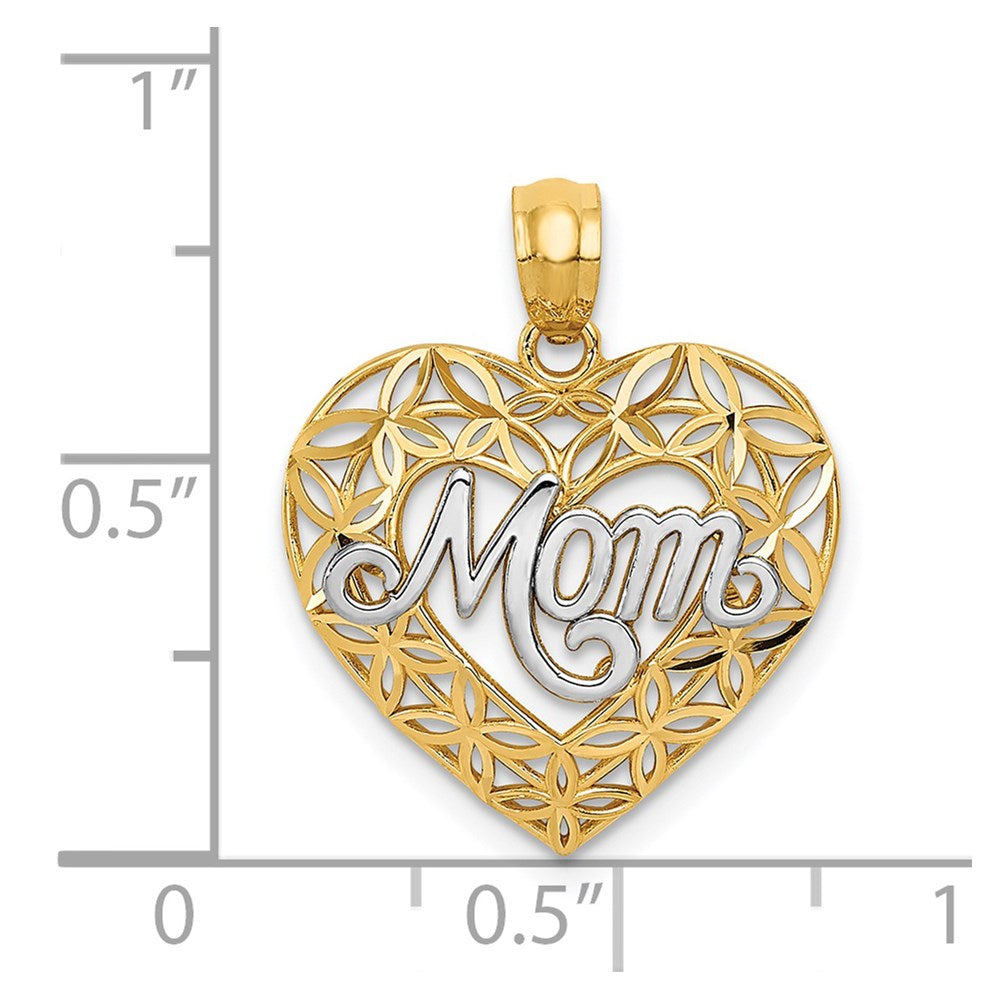 Million Charms 14K Yellow Gold Themed With Rhodium-plated Diamond-Cut Mom In Heart Charm