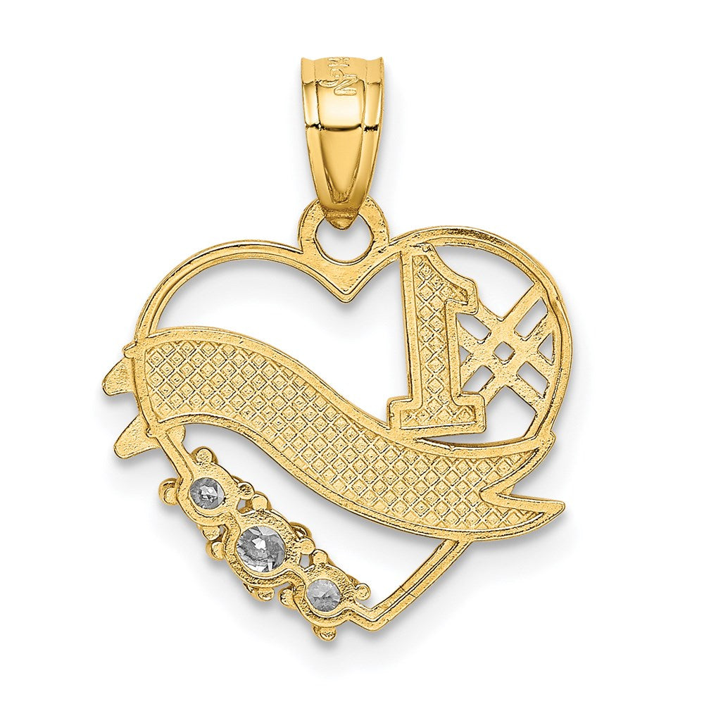 Million Charms 14K Yellow Gold Themed With Rhodium-plated (Cubic Zirconia) CZ #1 Mother Heart Pendant