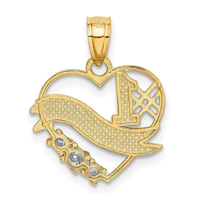 Million Charms 14K Yellow Gold Themed With Rhodium-plated (Cubic Zirconia) CZ #1 Mother Heart Pendant