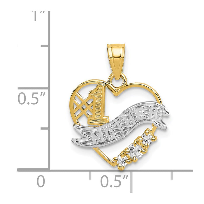 Million Charms 14K Yellow Gold Themed With Rhodium-plated (Cubic Zirconia) CZ #1 Mother Heart Pendant