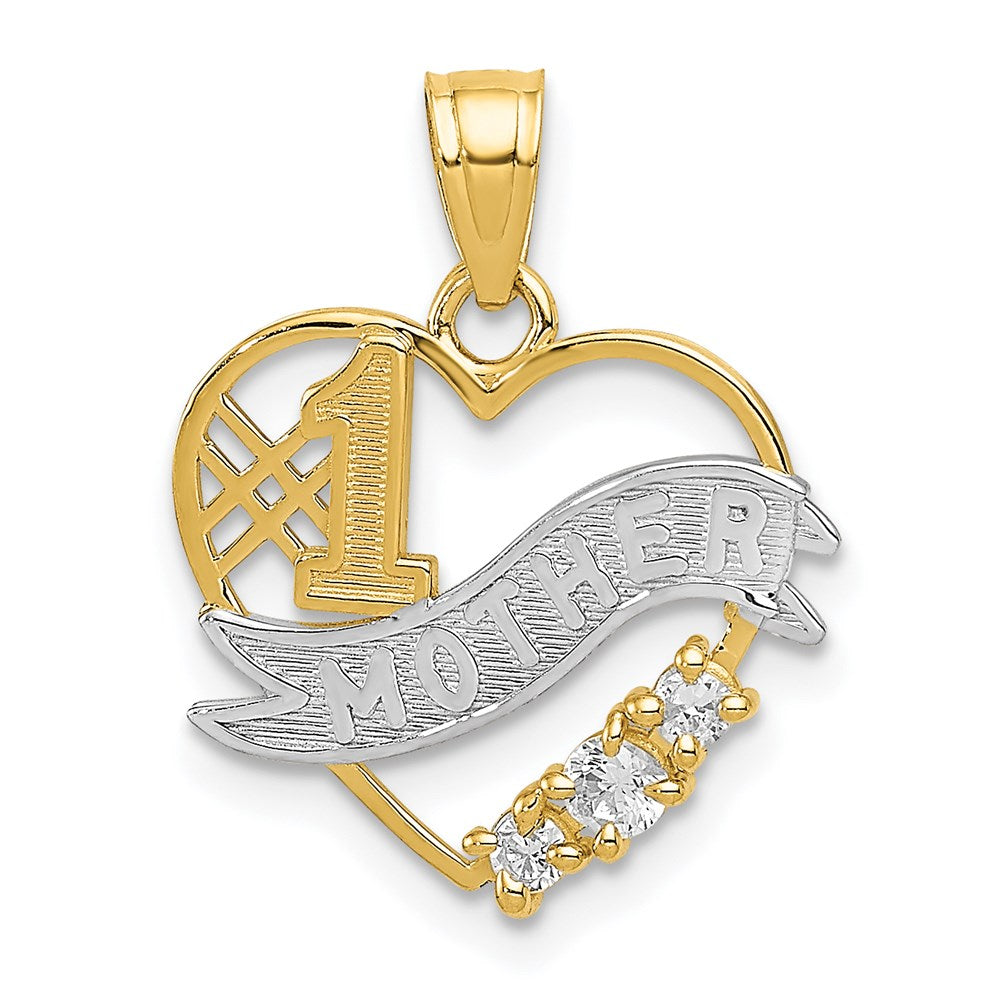 Million Charms 14K Yellow Gold Themed With Rhodium-plated (Cubic Zirconia) CZ #1 Mother Heart Pendant