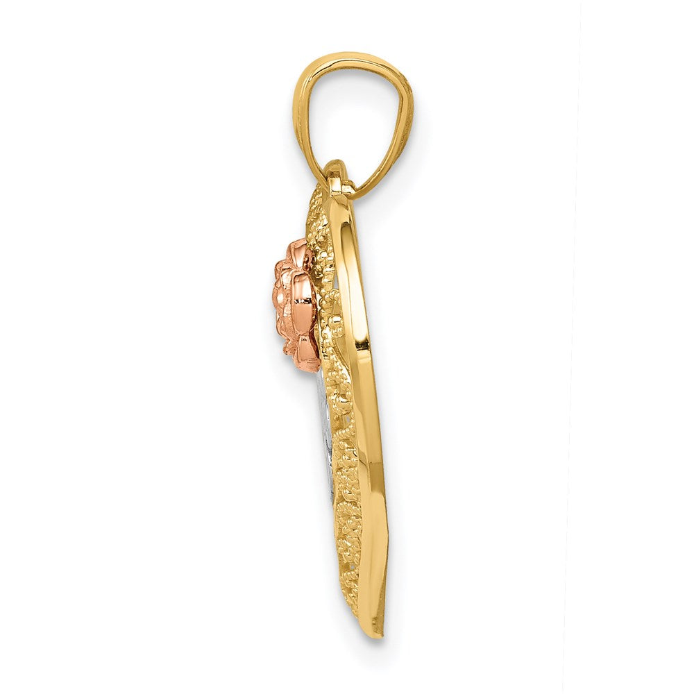 Million Charms 14K Yellow & Rose With Rhodium-plated Dc Mom In Heart With Rose Pendant