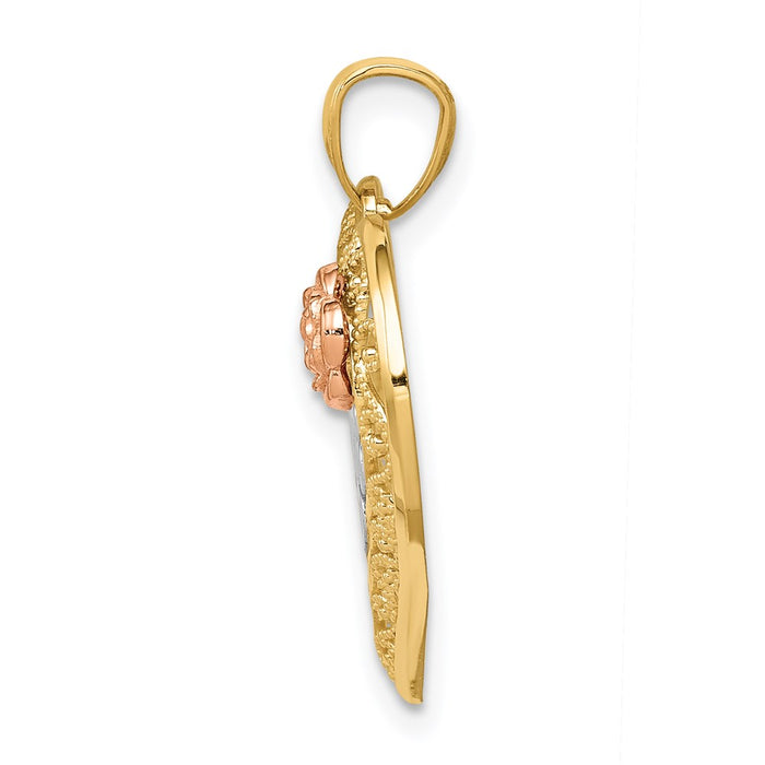 Million Charms 14K Yellow & Rose With Rhodium-plated Dc Mom In Heart With Rose Pendant