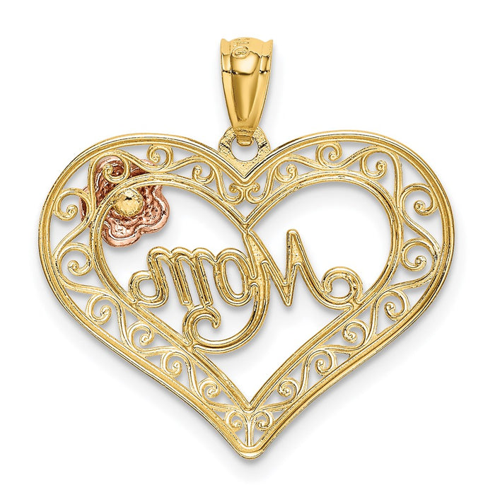 Million Charms 14K Yellow & Rose With Rhodium-plated Dc Mom In Heart With Rose Pendant