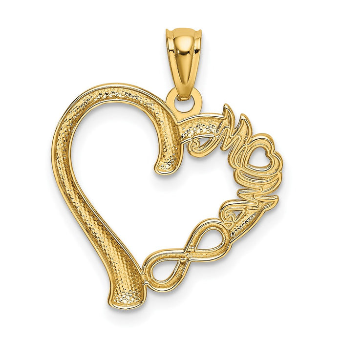 Million Charms 14K Yellow Gold Themed Polished Mom In Heart With Infinity Symbol Pendant