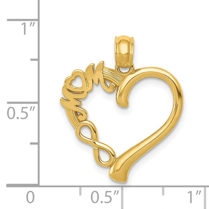 Million Charms 14K Yellow Gold Themed Polished Mom In Heart With Infinity Symbol Pendant