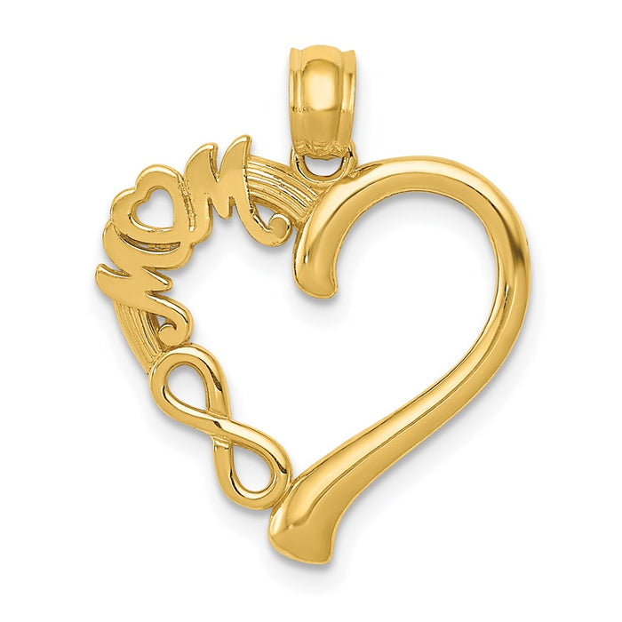 Million Charms 14K Yellow Gold Themed Polished Mom In Heart With Infinity Symbol Pendant