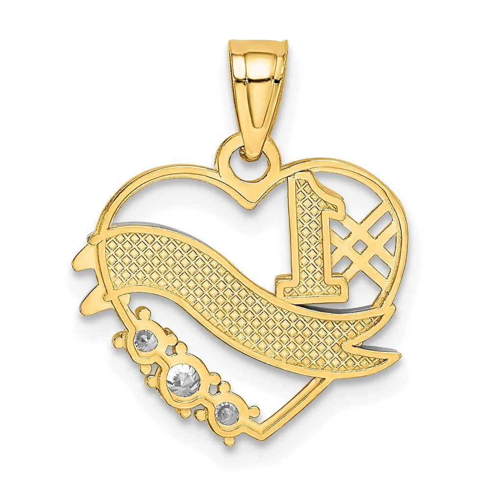 Million Charms 14K Yellow Gold Themed With Rhodium-plated (Cubic Zirconia) CZ #1 Grandma Heart Pendant