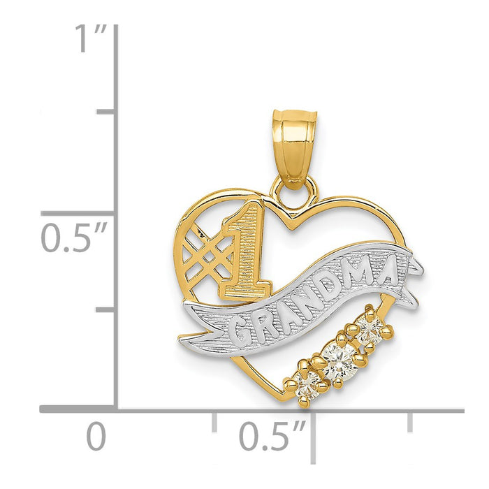 Million Charms 14K Yellow Gold Themed With Rhodium-plated (Cubic Zirconia) CZ #1 Grandma Heart Pendant
