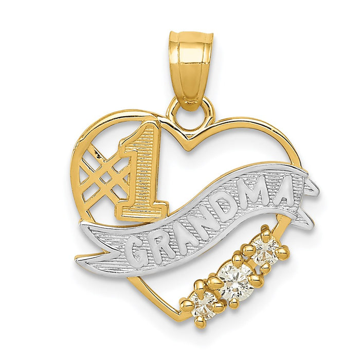 Million Charms 14K Yellow Gold Themed With Rhodium-plated (Cubic Zirconia) CZ #1 Grandma Heart Pendant