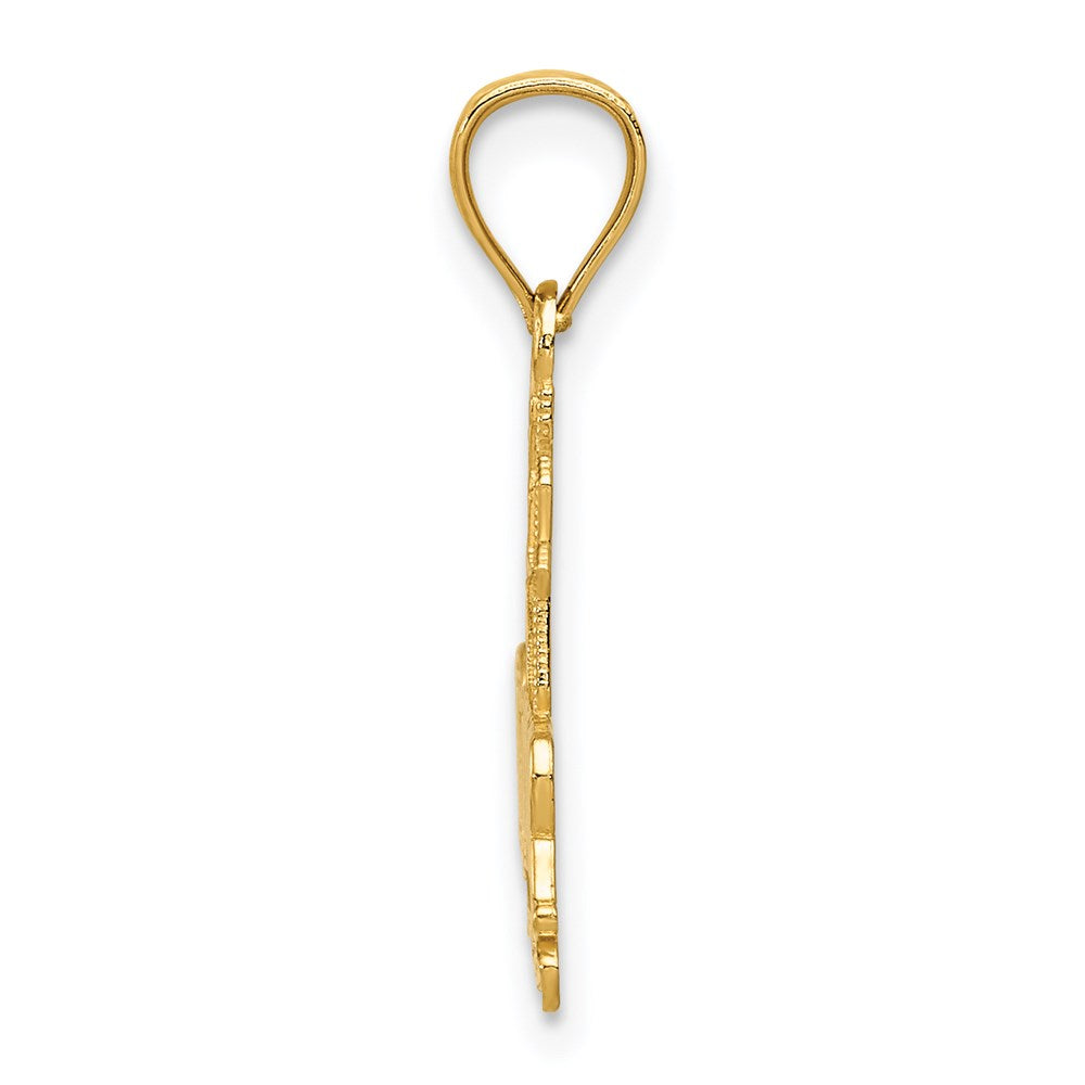 Million Charms 14K Yellow Gold Themed Diamond-Cut #1 Godmother With Relgious Cross Pendant