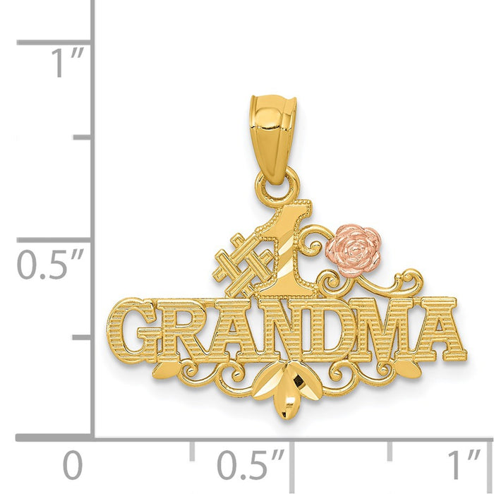 Million Charms 14K Yellow & Rose Diamond-Cut #1 Grandma With Rose Pendant