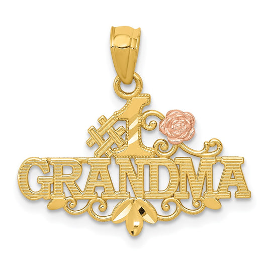 Million Charms 14K Yellow & Rose Diamond-Cut #1 Grandma With Rose Pendant