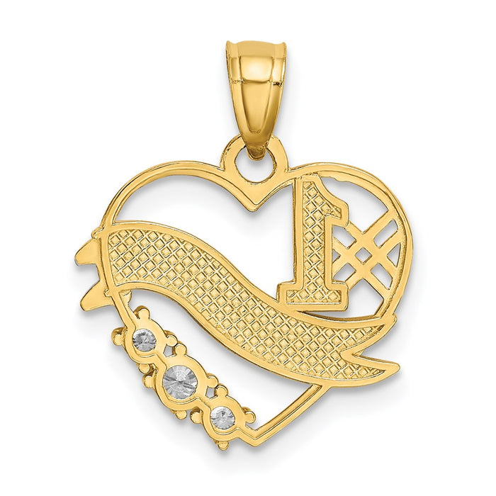 Million Charms 14K Yellow Gold Themed With Rhodium-plated (Cubic Zirconia) CZ #1 Daughter Heart Pendant