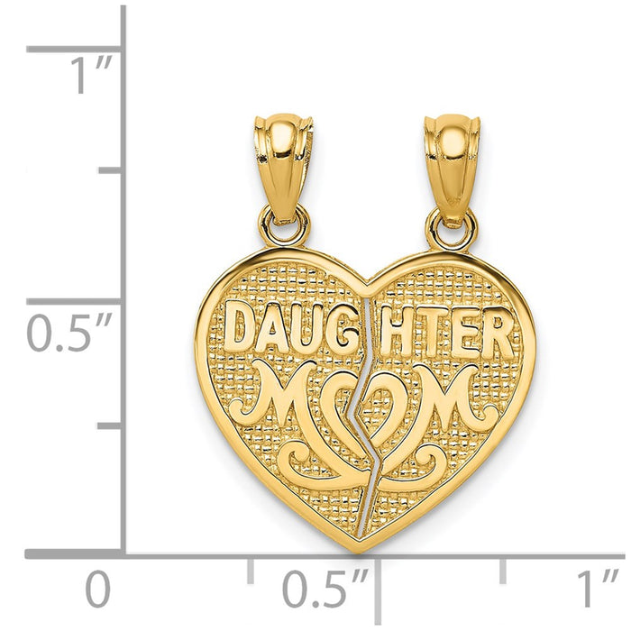 Million Charms 14K Yellow Gold Themed Satin & Polished Daughter Mom Break Apart Heart Pendant