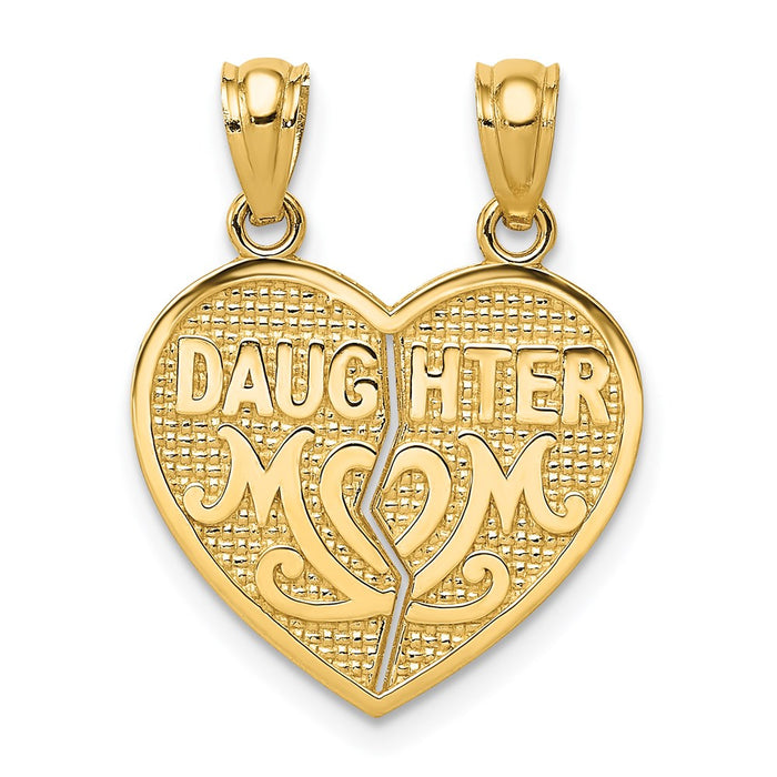 Million Charms 14K Yellow Gold Themed Satin & Polished Daughter Mom Break Apart Heart Pendant