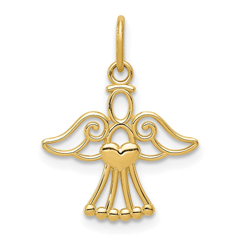 Million Charms 14K Yellow Gold Themed Polished Small Angel With Heart Pendant