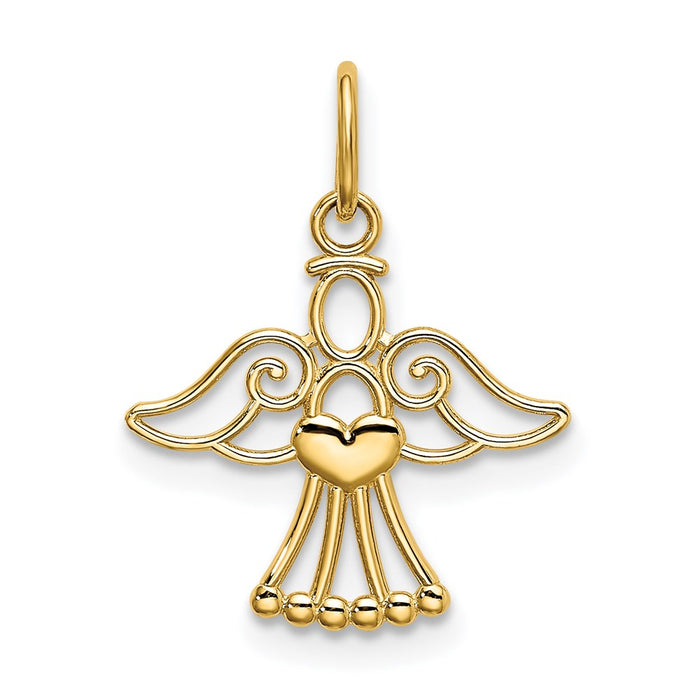 Million Charms 14K Yellow Gold Themed Polished Small Angel With Heart Pendant