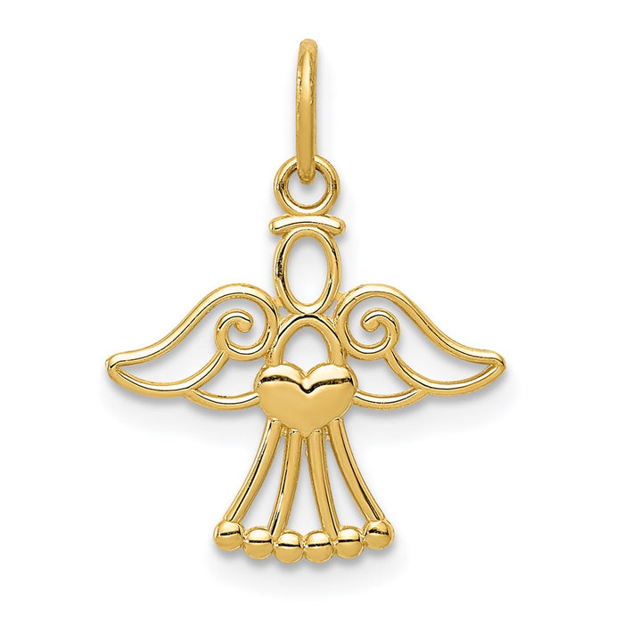 Million Charms 14K Yellow Gold Themed Polished Small Angel With Heart Pendant