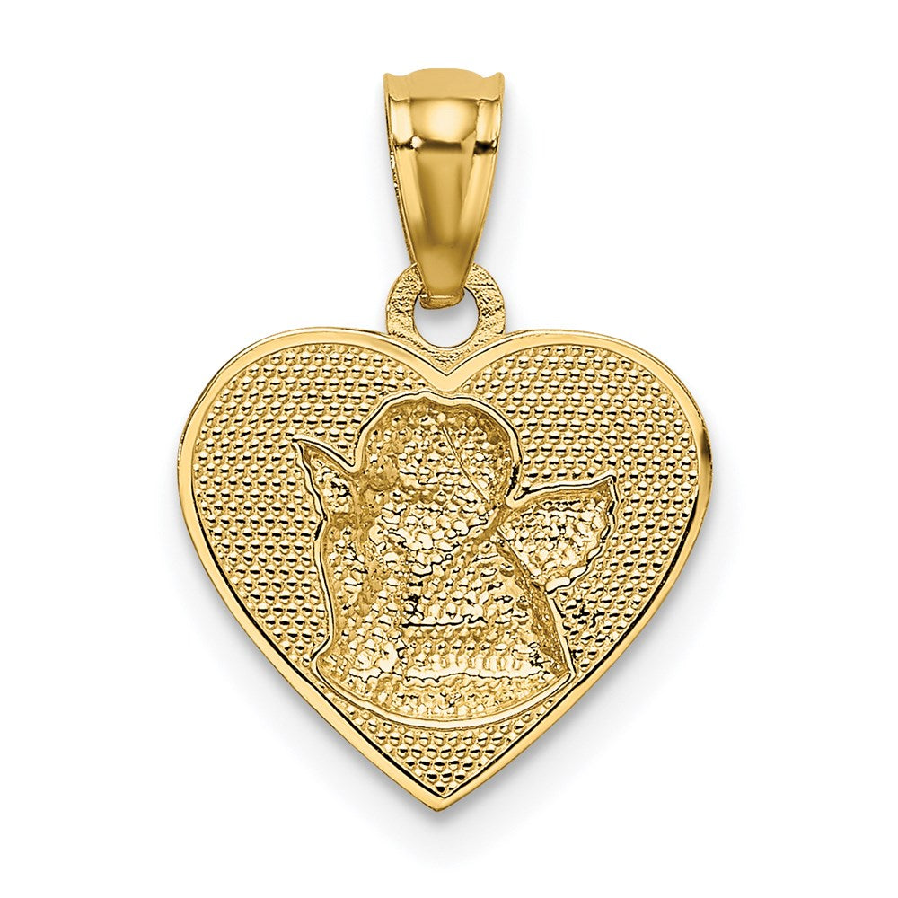 Million Charms 14K Yellow Gold Themed With Rhodium-plated Polished Guardian Angel In Heart Pendant