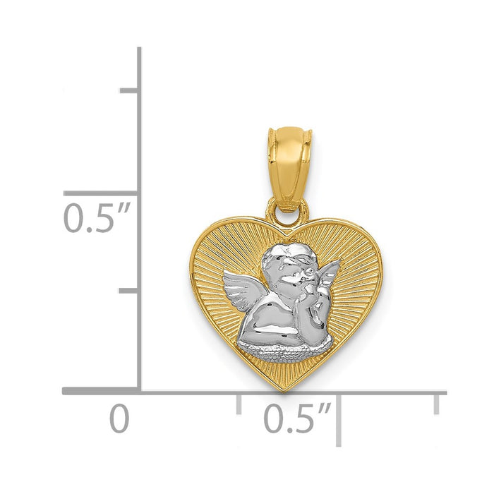 Million Charms 14K Yellow Gold Themed With Rhodium-plated Polished Guardian Angel In Heart Pendant