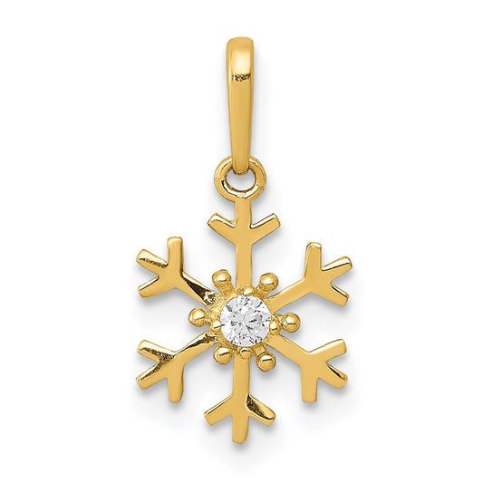 Million Charms 14K Yellow Gold Themed Polished (Cubic Zirconia) CZ Snowflake Charm