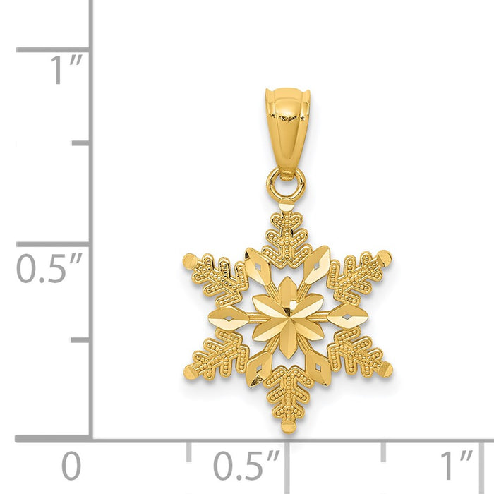 Million Charms 14K Yellow Gold Themed Diamond-Cut Polished Snowflake Pendant