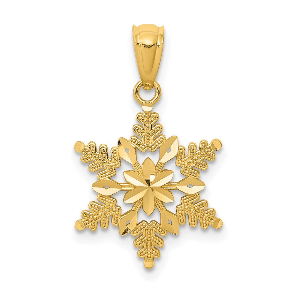 Million Charms 14K Yellow Gold Themed Diamond-Cut Polished Snowflake Pendant