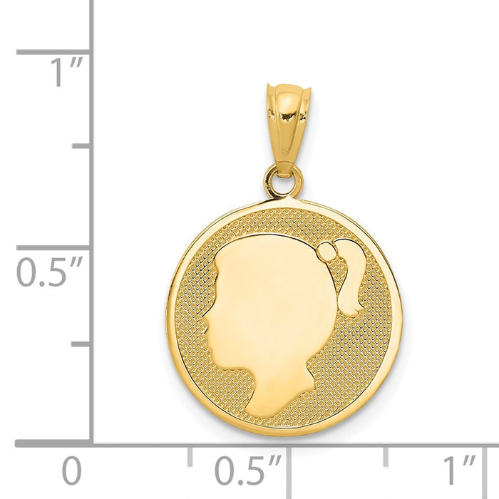 Million Charms 14K Yellow Gold Themed Polished Girl Facing Left Disc Charm