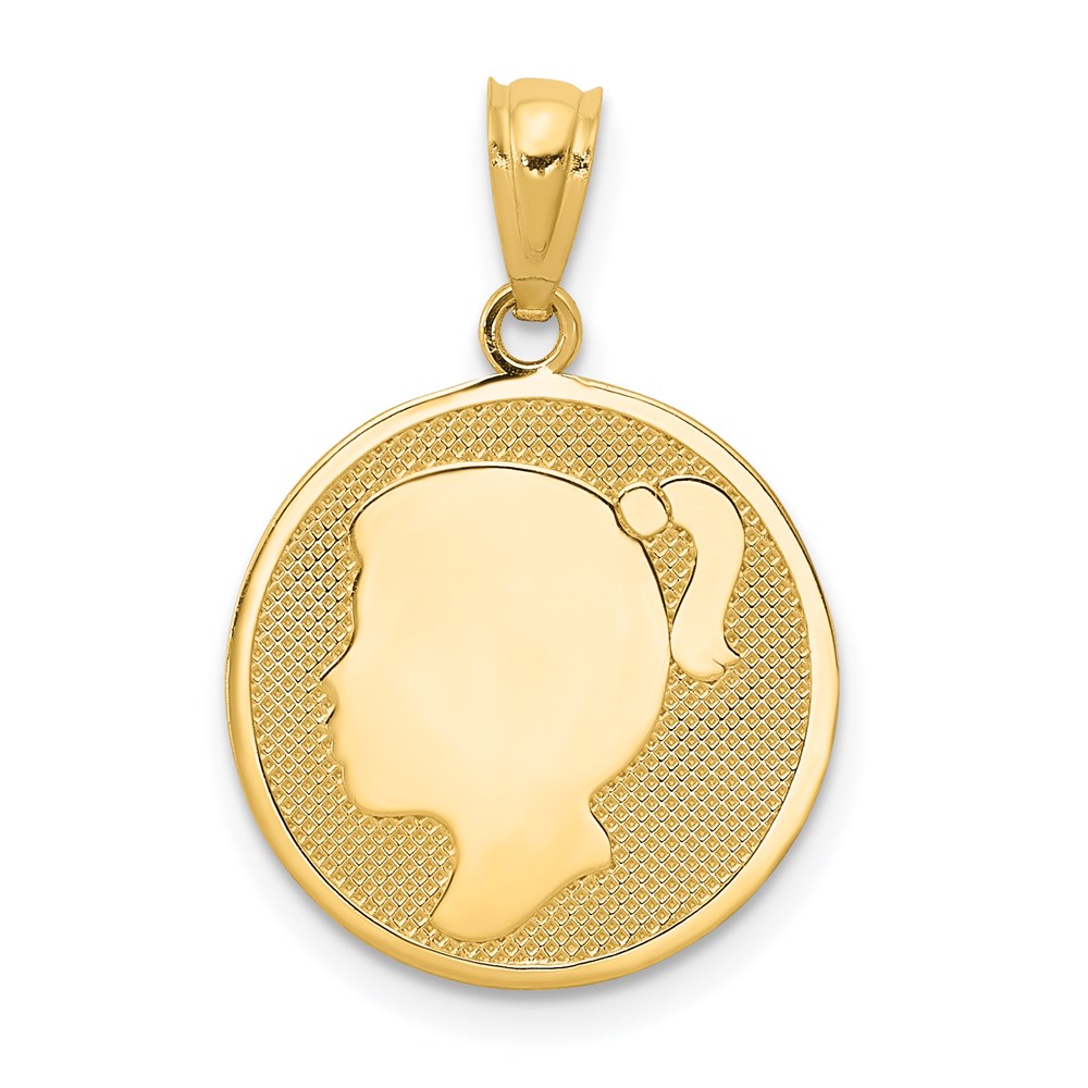 Million Charms 14K Yellow Gold Themed Polished Girl Facing Left Disc Charm