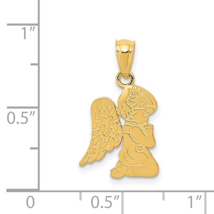 Million Charms 14K Yellow Gold Themed Polished Praying Angel Girl Pendant