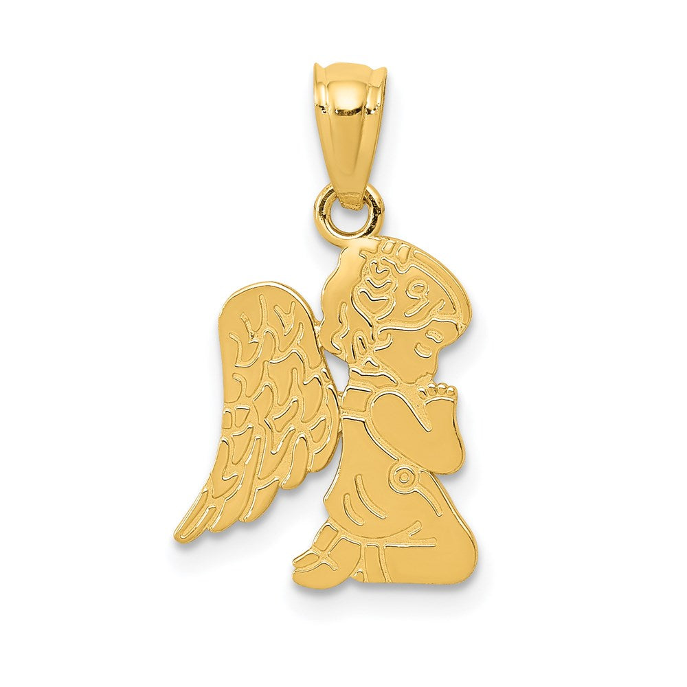 Million Charms 14K Yellow Gold Themed Polished Praying Angel Girl Pendant