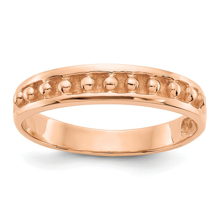 14k Rose Gold Polished Beaded Wedding Band, Size: 6