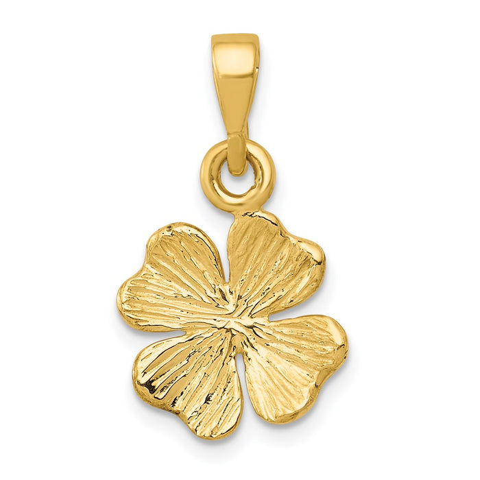 Million Charms 14K Yellow Gold Themed Gold Themed Polished & Textured Four Leaf Lucky Clover  Pendant