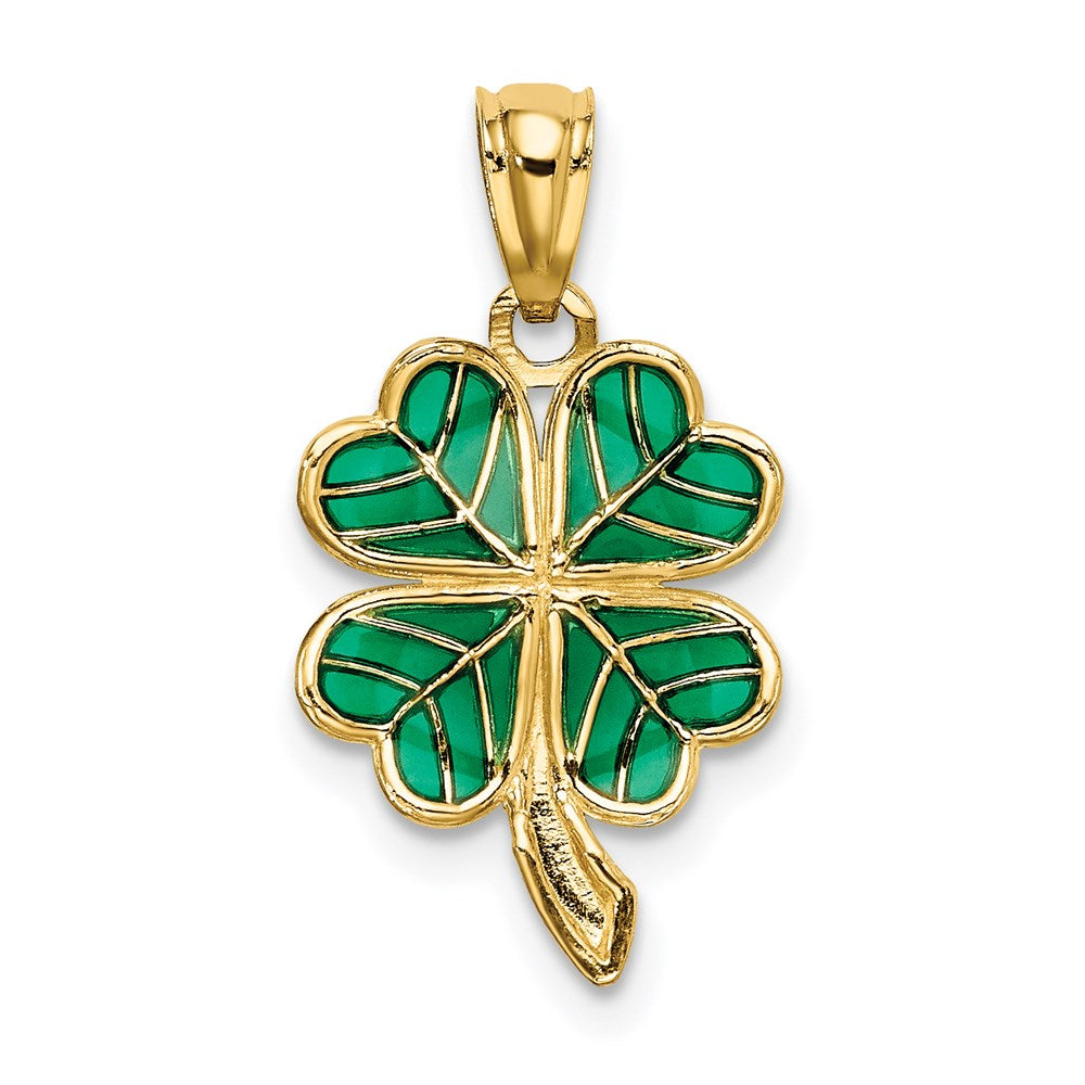 Million Charms 14K Yellow Gold Themed Polished Green Enameled Shamrock Pendant
