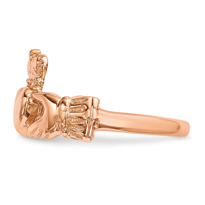 14k Rose Gold Polished Claddagh Ring, Size: 7