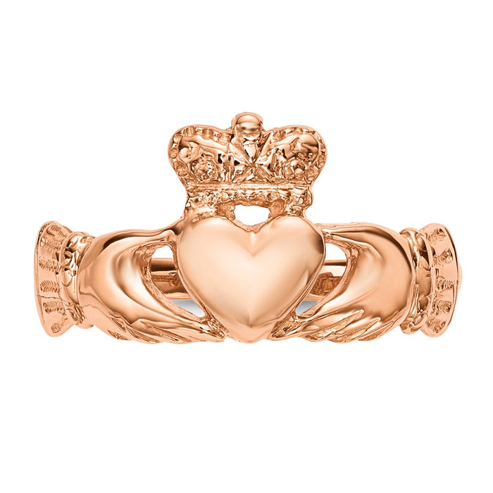 14k Rose Gold Polished Claddagh Ring, Size: 7